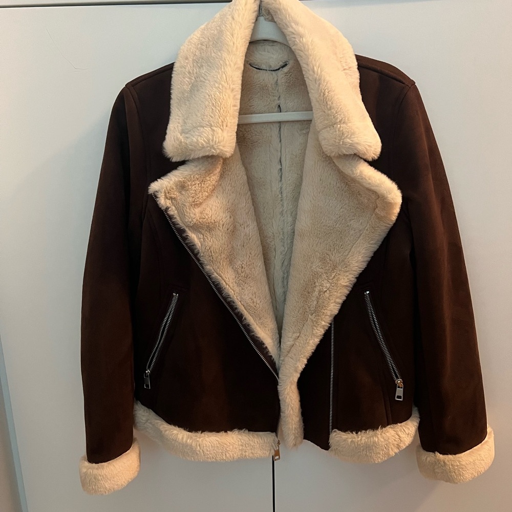 Banana Republic Brown and Cream Faux Fur Jacket